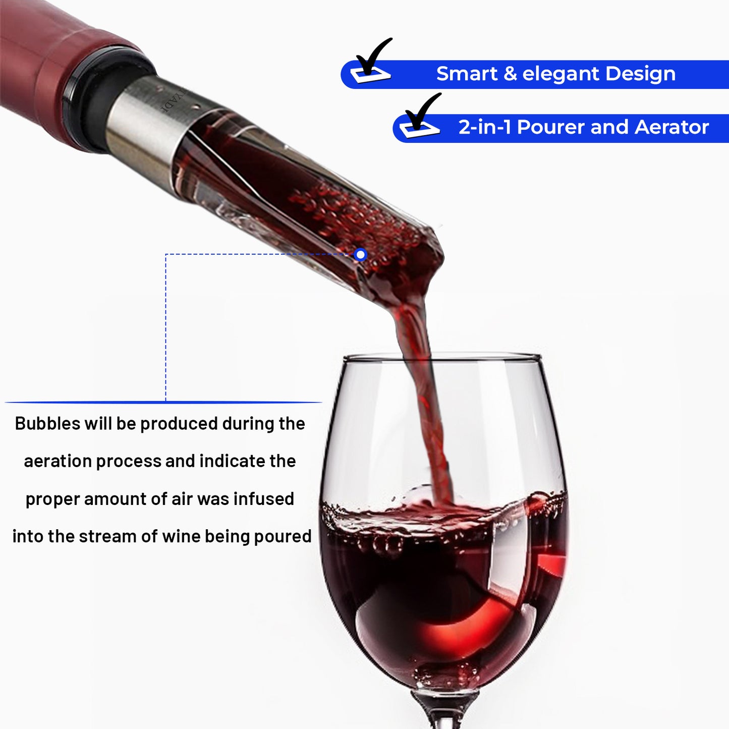 BIYADI Wine Aerator Pourer Spout – Innovative 2-in-1 Aerator and Pourer Design, allows air to mix with wine during pouring enhancing the flavor and aromas of the wine. No Drip, No Spills, Wine Gift