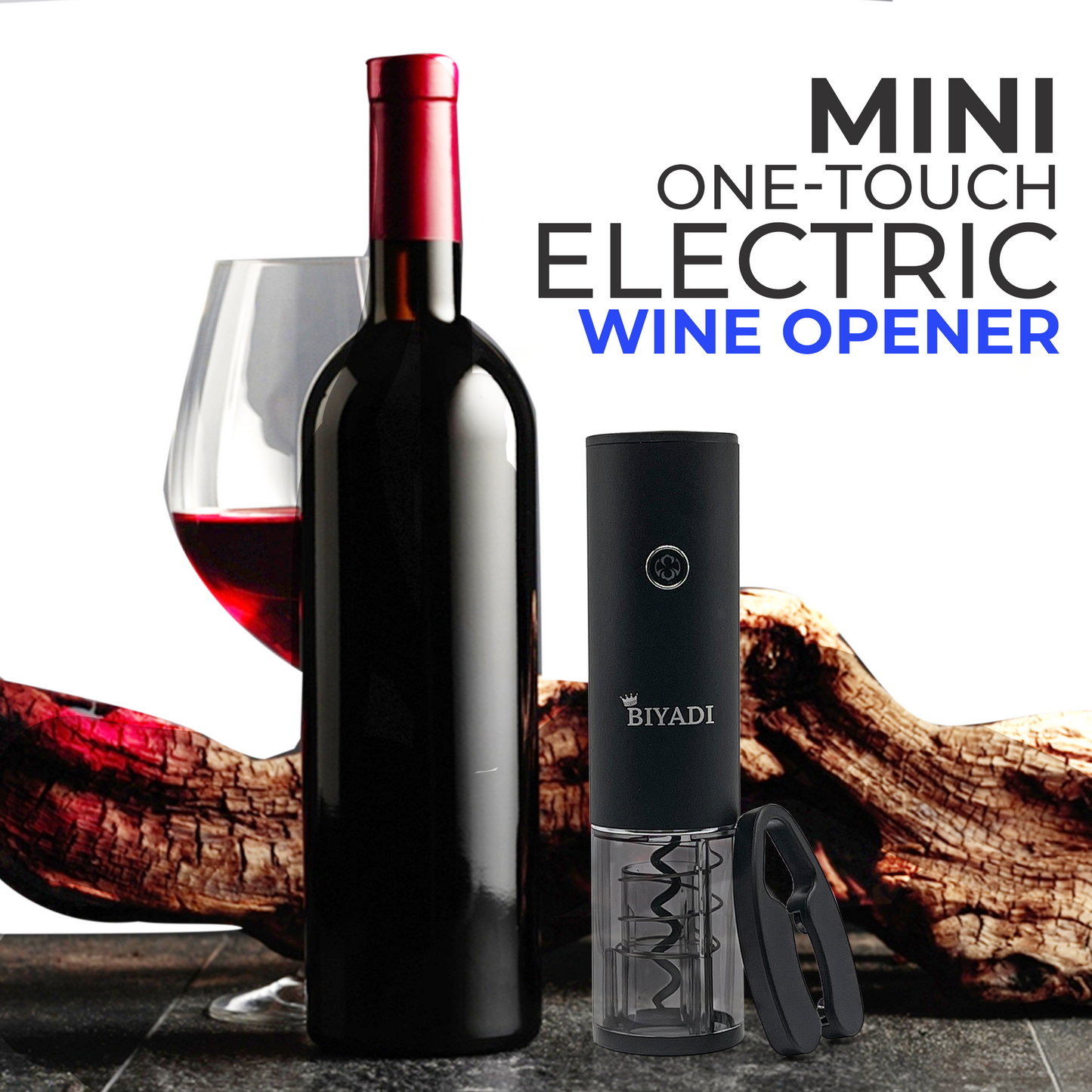 BIYADI Mini Electric Wine Opener- Rechargeable Wine Bottle Opener- Automatic Electric Corkscrew Opener for Wine with Foil Cutter, Type-C USB charging cable, Portable, Wine Lover Gift, Sommelier Choice