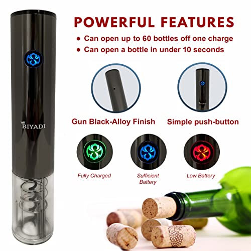 BIYADI Electric Wine Opener Set - Rechargeable Automatic Wine Opener with Foil Cutter, Wine Pourer, Vacuum Stopper, and USB charger - Wine Lover Gift Set